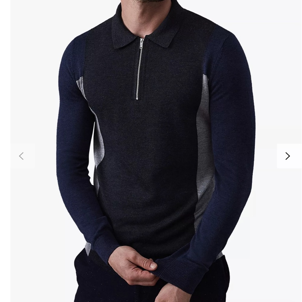 Reiss Navy and Gray Zip Up Sweater